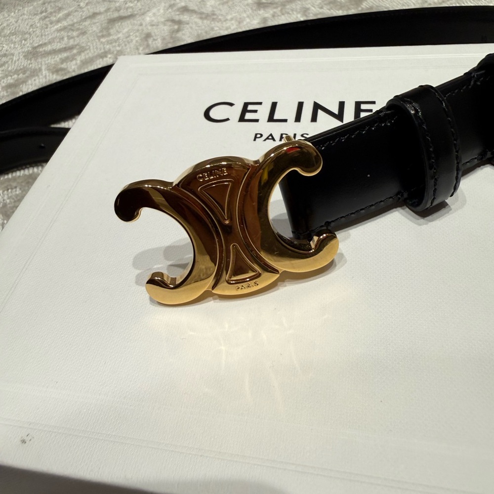 Celine 25MM Triomphe Black Taurillon Leather Belt